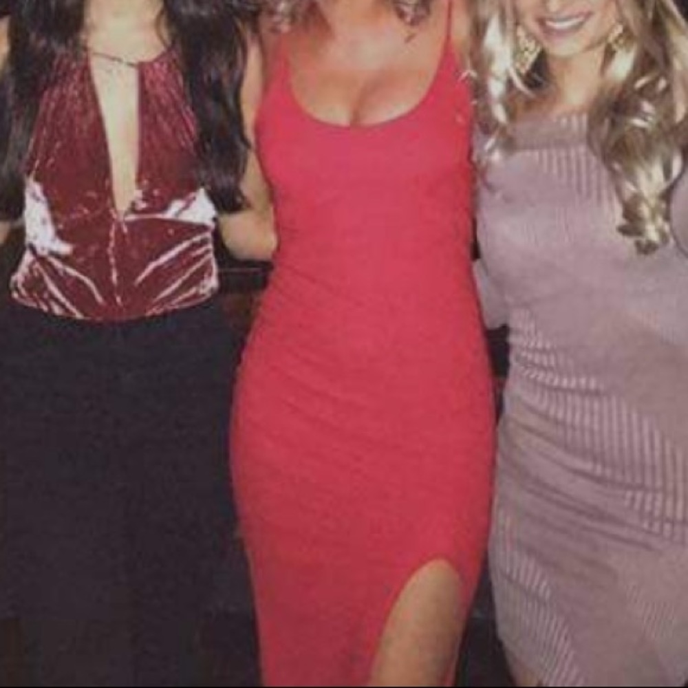 Red slit midi dress